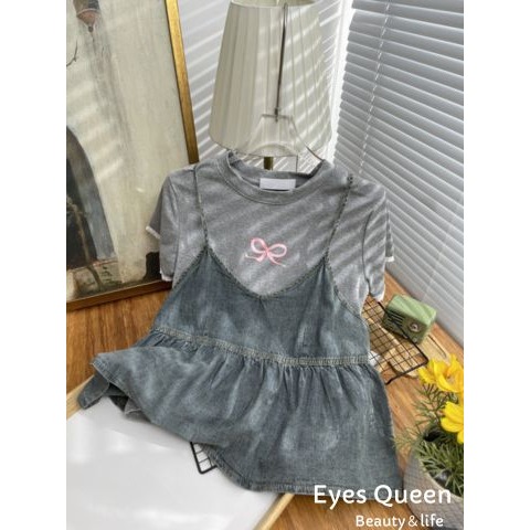 [Eyes Queen]現貨 復古牛仔吊帶背心 牛仔吊帶背心 牛仔背心 牛仔吊帶上衣 牛仔上衣 牛仔傘擺上衣-細節圖2