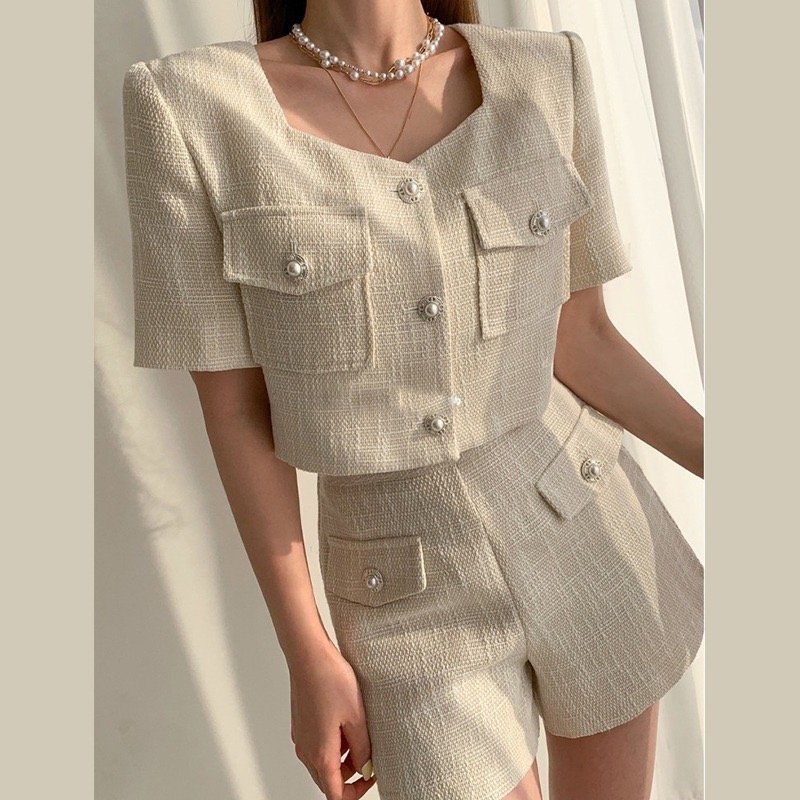 [Eyes Queen]現貨 小香風西裝套裝 西裝外套+短褲 西裝套裝 套裝 小香風上衣 短版西裝上衣-細節圖6