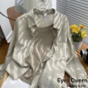 Eyes Queen 天絲薄款防上上衣+小可愛 冰絲防曬襯衫 高級感天絲抗皺外套 兩件套裝 防曬外套 防曬襯衫-規格圖9
