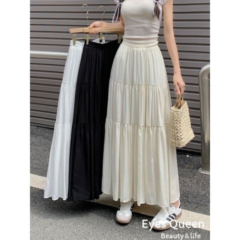 [Eyes Queen]現貨 高腰顯瘦A字蛋糕長裙 拚色高腰顯瘦A字裙襬 長裙 蛋糕裙襬長裙-細節圖2