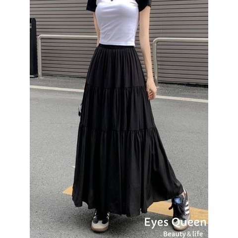 [Eyes Queen]現貨 高腰顯瘦A字蛋糕長裙 拚色高腰顯瘦A字裙襬 長裙 蛋糕裙襬長裙-細節圖4