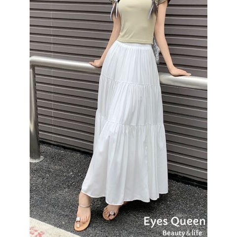 [Eyes Queen]現貨 高腰顯瘦A字蛋糕長裙 拚色高腰顯瘦A字裙襬 長裙 蛋糕裙襬長裙-細節圖5