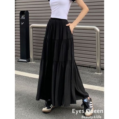 [Eyes Queen]現貨 高腰顯瘦A字蛋糕長裙 拚色高腰顯瘦A字裙襬 長裙 蛋糕裙襬長裙-細節圖6