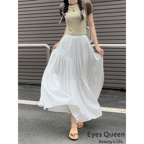 [Eyes Queen]現貨 高腰顯瘦A字蛋糕長裙 拚色高腰顯瘦A字裙襬 長裙 蛋糕裙襬長裙-細節圖7