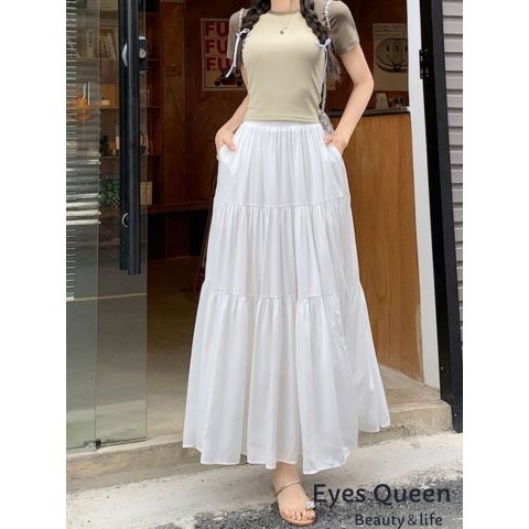 [Eyes Queen]現貨 高腰顯瘦A字蛋糕長裙 拚色高腰顯瘦A字裙襬 長裙 蛋糕裙襬長裙-細節圖8