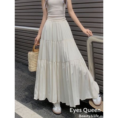 [Eyes Queen]現貨 高腰顯瘦A字蛋糕長裙 拚色高腰顯瘦A字裙襬 長裙 蛋糕裙襬長裙-細節圖9