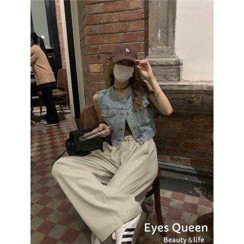 [Eyes Queen] 現貨 薄款牛仔背心 牛仔背心 短版牛仔背心 馬甲 背心-細節圖8