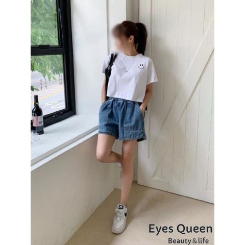 [Eyes Queen] 現貨 側開岔大口袋牛仔短褲 牛仔短褲 短褲 超顯瘦短褲 大口袋牛在短褲 鬆緊腰牛仔短褲-細節圖6