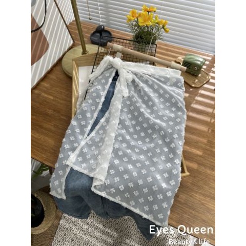 [Eyes Queen]現貨 東大門透視網紗蕾絲花朵拼接綁帶裙 蕾絲裙 疊穿網紗裙 網紗裙 半身蕾絲裙 透視網紗裙-細節圖4