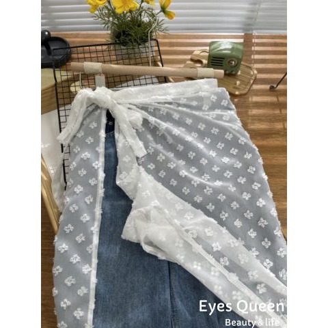 [Eyes Queen]現貨 東大門透視網紗蕾絲花朵拼接綁帶裙 蕾絲裙 疊穿網紗裙 網紗裙 半身蕾絲裙 透視網紗裙-細節圖6