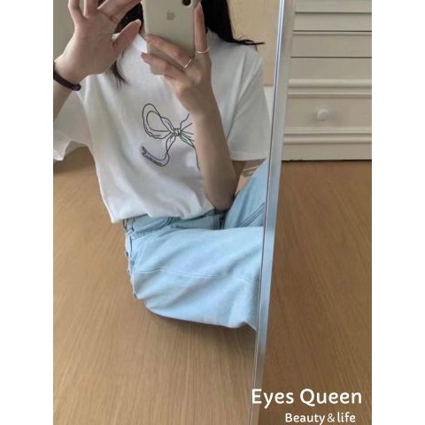 [Eyes Queen]現貨 蝴蝶結短袖T恤 蝴蝶結上衣 蝴蝶結T恤 短袖T恤 T恤 蝴蝶結T-細節圖6