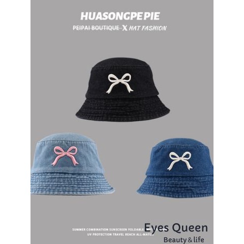 [Eyes Queen]蝴蝶結刺繡漁夫帽 蝴蝶結刺繡牛仔帽 漁夫帽 遮陽帽 水桶帽-細節圖2