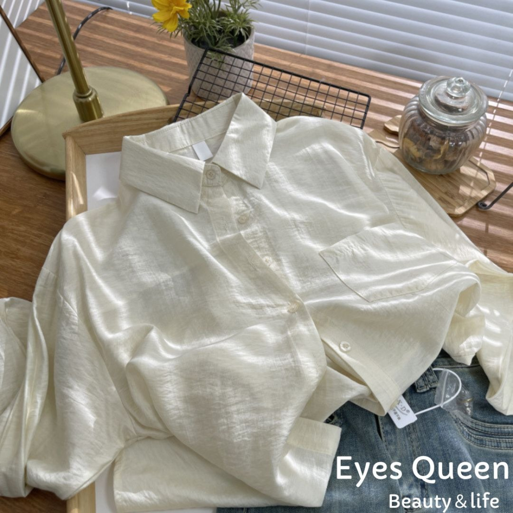 Eyes Queen 現貨 肌理感襯衫 防曬外套 薄襯衫 襯衫 薄上衣 簡約百搭襯衫-細節圖3