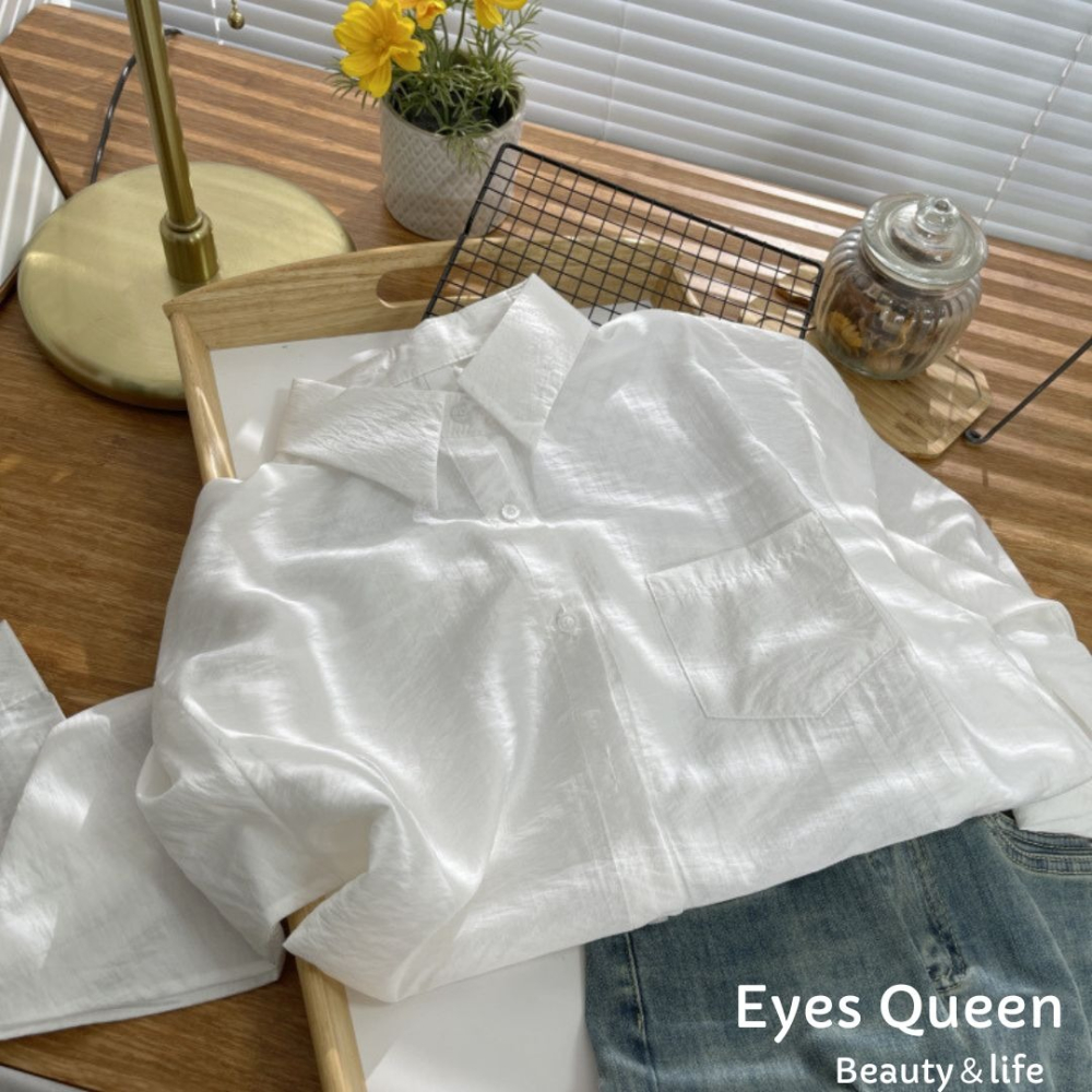 Eyes Queen 現貨 肌理感襯衫 防曬外套 薄襯衫 襯衫 薄上衣 簡約百搭襯衫-細節圖4