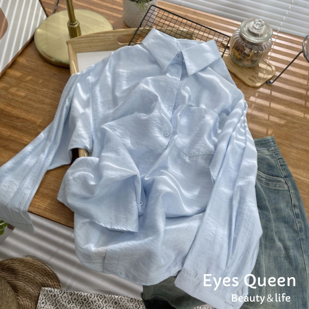 Eyes Queen 現貨 肌理感襯衫 防曬外套 薄襯衫 襯衫 薄上衣 簡約百搭襯衫-細節圖5