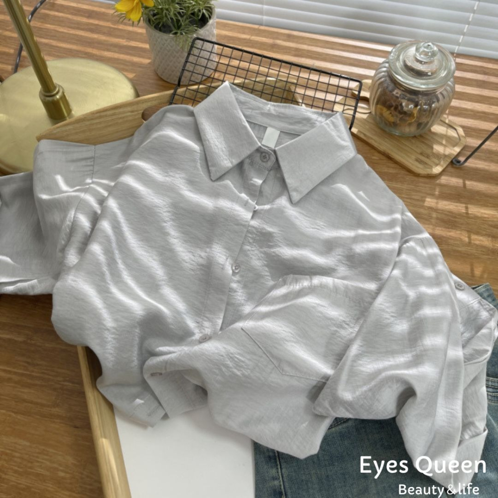 Eyes Queen 現貨 肌理感襯衫 防曬外套 薄襯衫 襯衫 薄上衣 簡約百搭襯衫-細節圖6