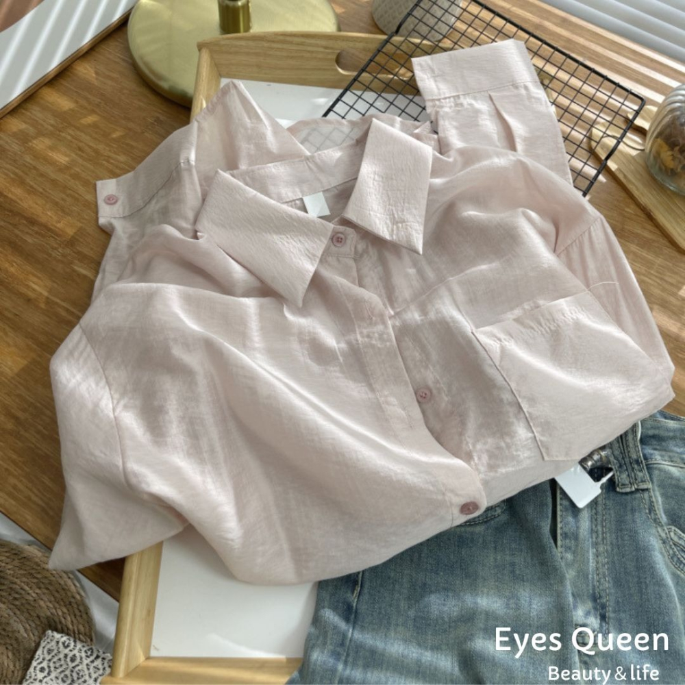 Eyes Queen 現貨 肌理感襯衫 防曬外套 薄襯衫 襯衫 薄上衣 簡約百搭襯衫-細節圖7