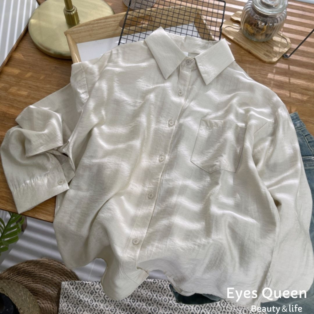 Eyes Queen 現貨 肌理感襯衫 防曬外套 薄襯衫 襯衫 薄上衣 簡約百搭襯衫-細節圖8