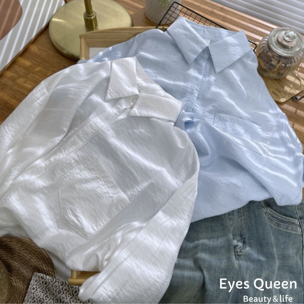 Eyes Queen 現貨 肌理感襯衫 防曬外套 薄襯衫 襯衫 薄上衣 簡約百搭襯衫-細節圖9