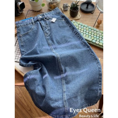 [Eyes Queen] 現貨 高腰包臀牛仔裙 牛仔後開岔長裙 牛仔長裙 牛仔裙-細節圖3