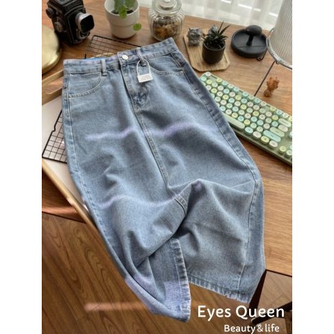 [Eyes Queen] 現貨 高腰包臀牛仔裙 牛仔後開岔長裙 牛仔長裙 牛仔裙-細節圖9