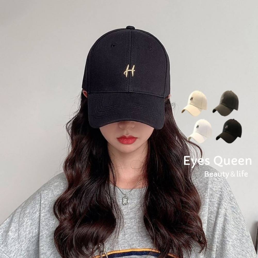 【Eyes Queen】 現貨 硬頂棒球帽 H字母英文刺繡棒球帽 遮陽帽 棒球帽 帽子 立體H字棒球帽 鴨舌帽 帽子女-細節圖3