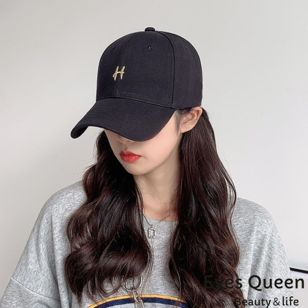 【Eyes Queen】 現貨 硬頂棒球帽 H字母英文刺繡棒球帽 遮陽帽 棒球帽 帽子 立體H字棒球帽 鴨舌帽 帽子女-細節圖6