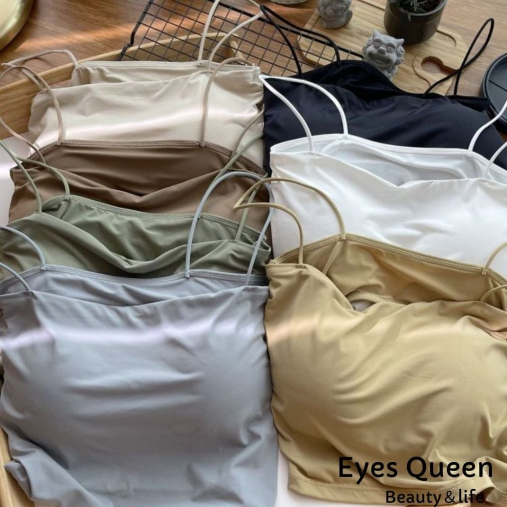 [Eyes Queen] 現貨 冰絲帶胸墊小可愛 冰絲吊帶 冰絲小可愛 冰絲美背小可愛 冰絲吊帶-細節圖3