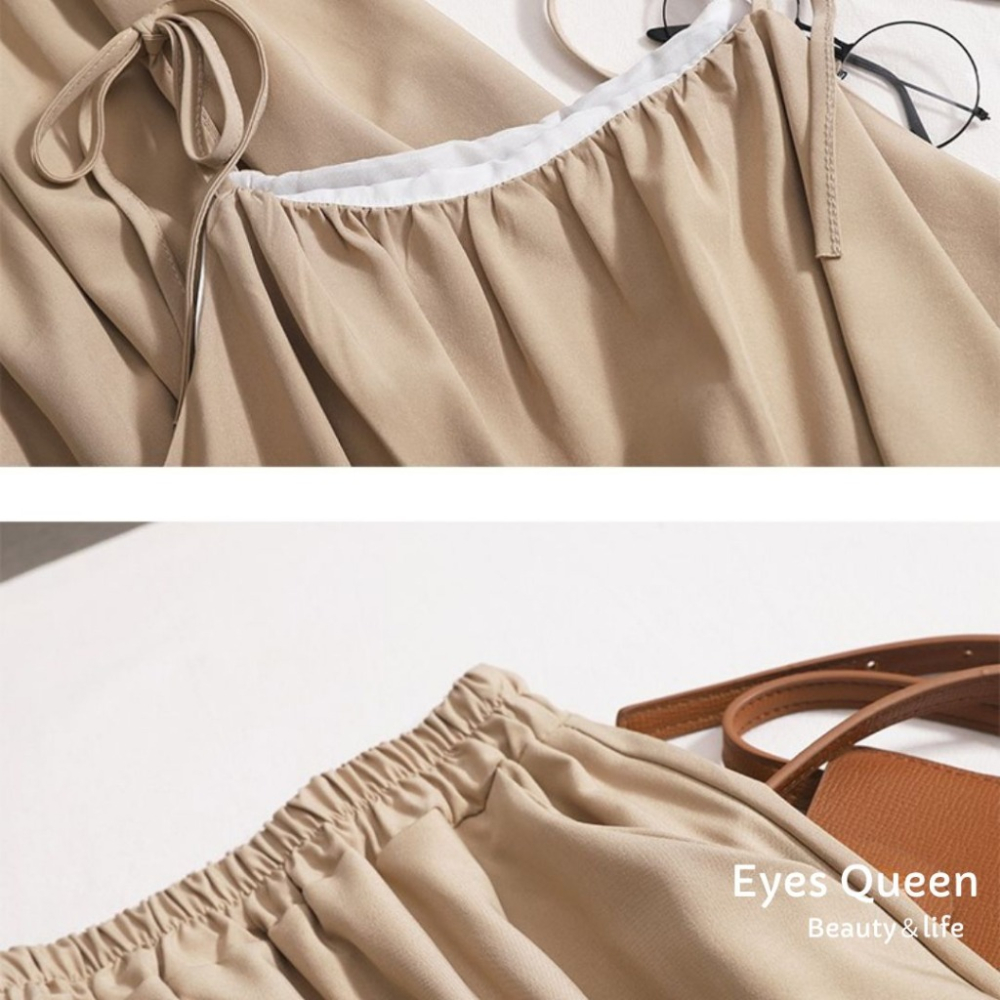 [Eyes Queen] 現貨 浪漫細肩中長裙套裝 綁帶短版上衣 長裙 兩件式套裝 兩件式裙裝 套裝 兩件式洋裝-細節圖9