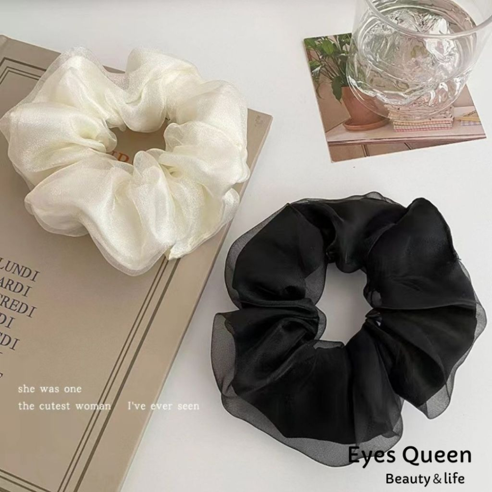 [Eyes Queen] 現貨 超仙純色網紗大腸髮圈 大肥腸髮圈 髮圈 髮飾 綁髮 大腸圈 造型髮圈-細節圖5