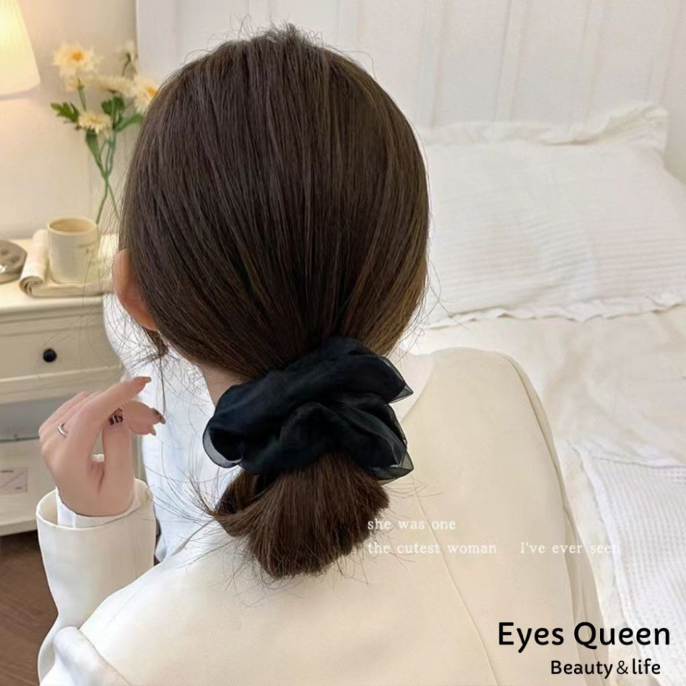 [Eyes Queen] 現貨 超仙純色網紗大腸髮圈 大肥腸髮圈 髮圈 髮飾 綁髮 大腸圈 造型髮圈-細節圖6