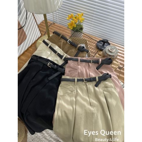 [Eyes Queen]現貨 休閒口袋水洗棉半身長裙(附皮帶) A字長裙 長裙 棉長裙-細節圖2
