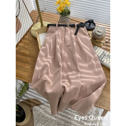 [Eyes Queen]現貨 休閒口袋水洗棉半身長裙(附皮帶) A字長裙 長裙 棉長裙-細節圖3