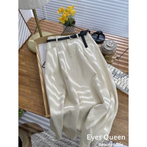 [Eyes Queen]現貨 休閒口袋水洗棉半身長裙(附皮帶) A字長裙 長裙 棉長裙-細節圖4