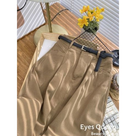[Eyes Queen]現貨 休閒口袋水洗棉半身長裙(附皮帶) A字長裙 長裙 棉長裙-細節圖7