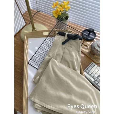 [Eyes Queen]現貨 休閒口袋水洗棉半身長裙(附皮帶) A字長裙 長裙 棉長裙-細節圖9
