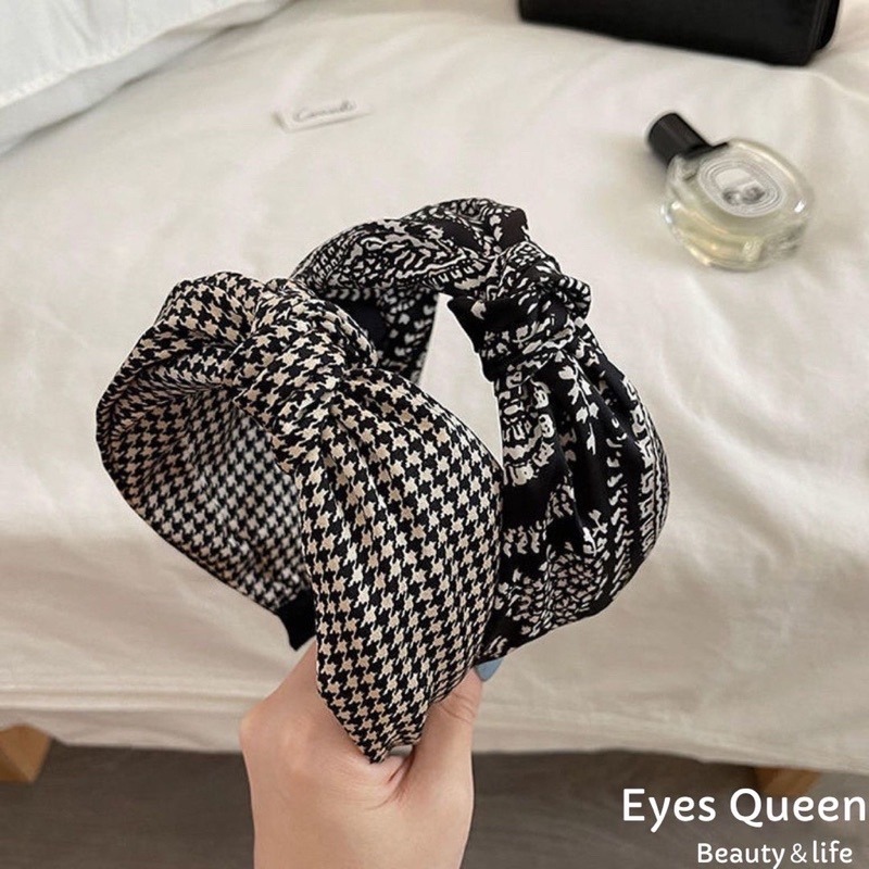 [Eyes Queen] 現貨 韓國氣質髮箍 髮箍 髮帶 韓妞髮飾 千鳥格紋拼接髮箍 格子拼接髮飾 復古花紋髮箍-細節圖5