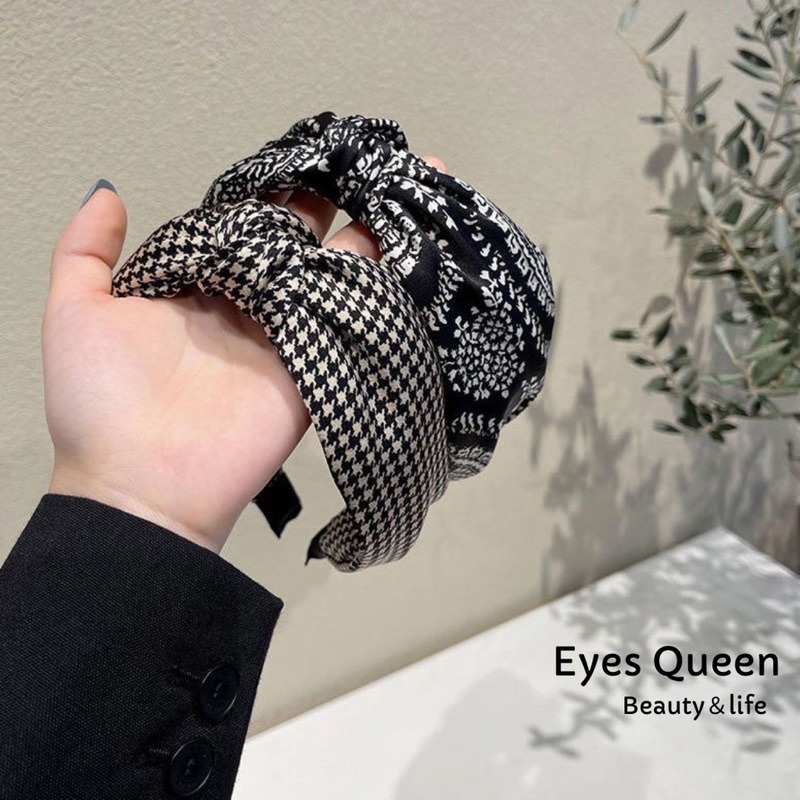 [Eyes Queen] 現貨 韓國氣質髮箍 髮箍 髮帶 韓妞髮飾 千鳥格紋拼接髮箍 格子拼接髮飾 復古花紋髮箍-細節圖7