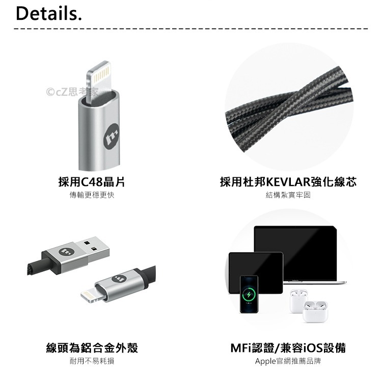 mophie USB to Lightning iPhone MFi 編織快速充電傳輸線 充電線 快充線 思考家-細節圖4