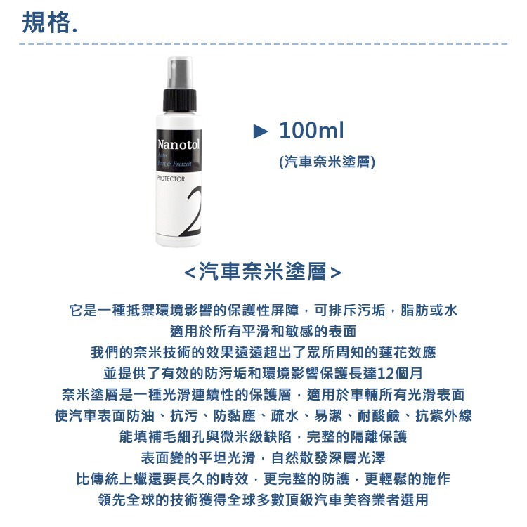 德國 Nanotol 汽車奈米塗層 100ml 奈米鍍膜 保護液 抗油墨 抗污 疏水 汽車鍍膜維護 汽車保養 鍍膜-細節圖4