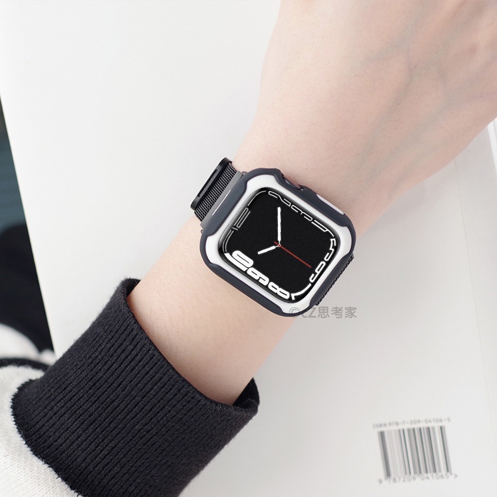Apple Watch錶殼 撞色彈力保護殼 S9 8 7 6 5 4 SE 保護殼 保護套 裱框 手錶殼-細節圖10