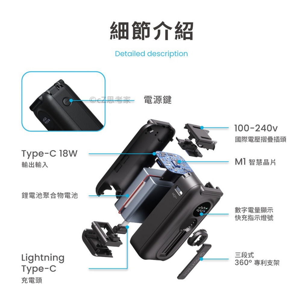 【299免運】原廠授權店家 MOZTECH 太空艙 行動電源 直插式行動電源 行動充電 充電寶 手機支架 充電支架-細節圖5