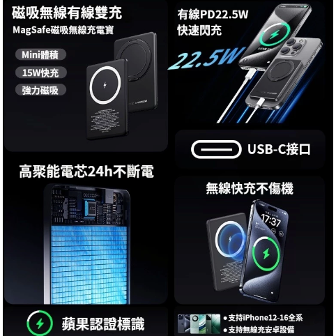 新款5000 磁吸無線充 自帶旋轉支架 Magsafe 磁吸 外接電池 無線 快充 適用於iPhone12-17系列-細節圖4