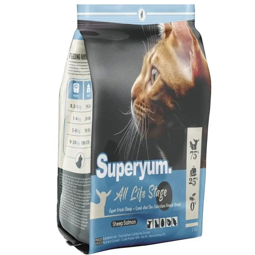 Superyum極致美味 全齡貓凍乾糧 無穀凍乾貓糧 全齡貓 貓飼料 貓凍乾 羊肉鮭魚 雞肉多種魚 1kg 4.9kg