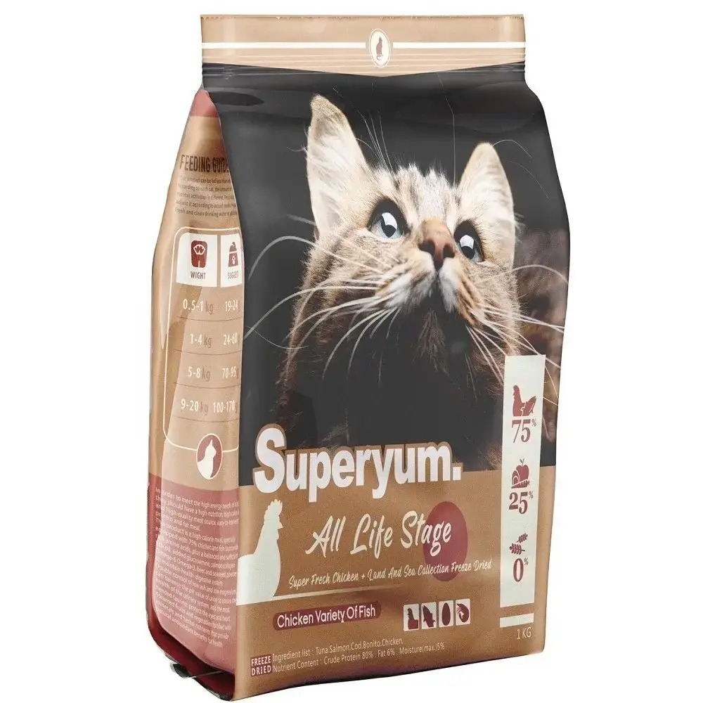 Superyum極致美味 全齡貓凍乾糧 無穀凍乾貓糧 全齡貓 貓飼料 貓凍乾 羊肉鮭魚 雞肉多種魚 1kg 4.9kg-細節圖2