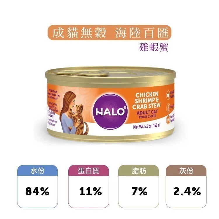 【HALO嘿囉】超大罐156g_嘿囉貓咪主食罐🔥無穀無膠主食貓罐HALO貓罐頭🌋嘿囉無穀貓咪主食-規格圖4