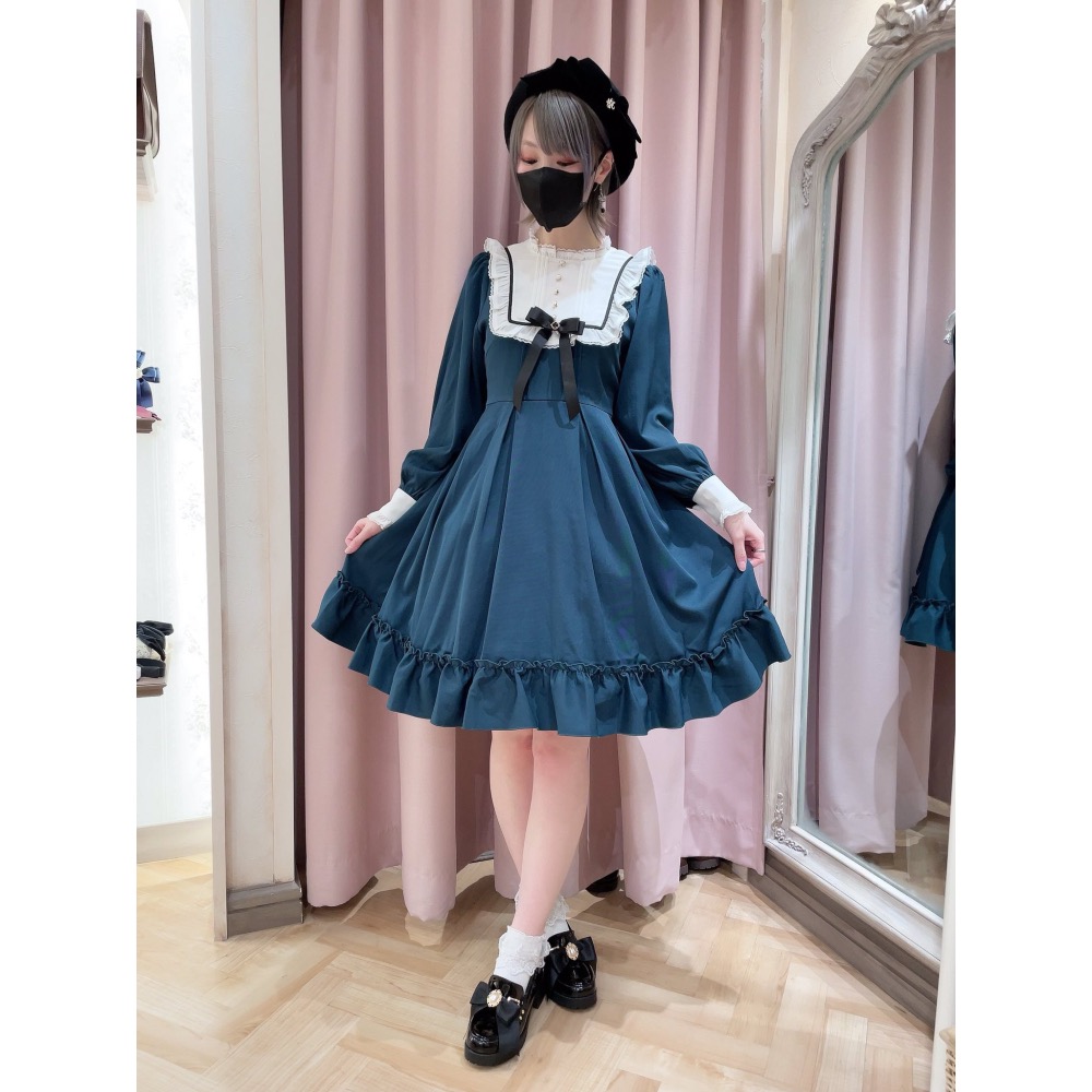 【全新現貨】Amavel Antique Chic スクエアヨークワンピース 綠色 正品 帶吊牌-細節圖3