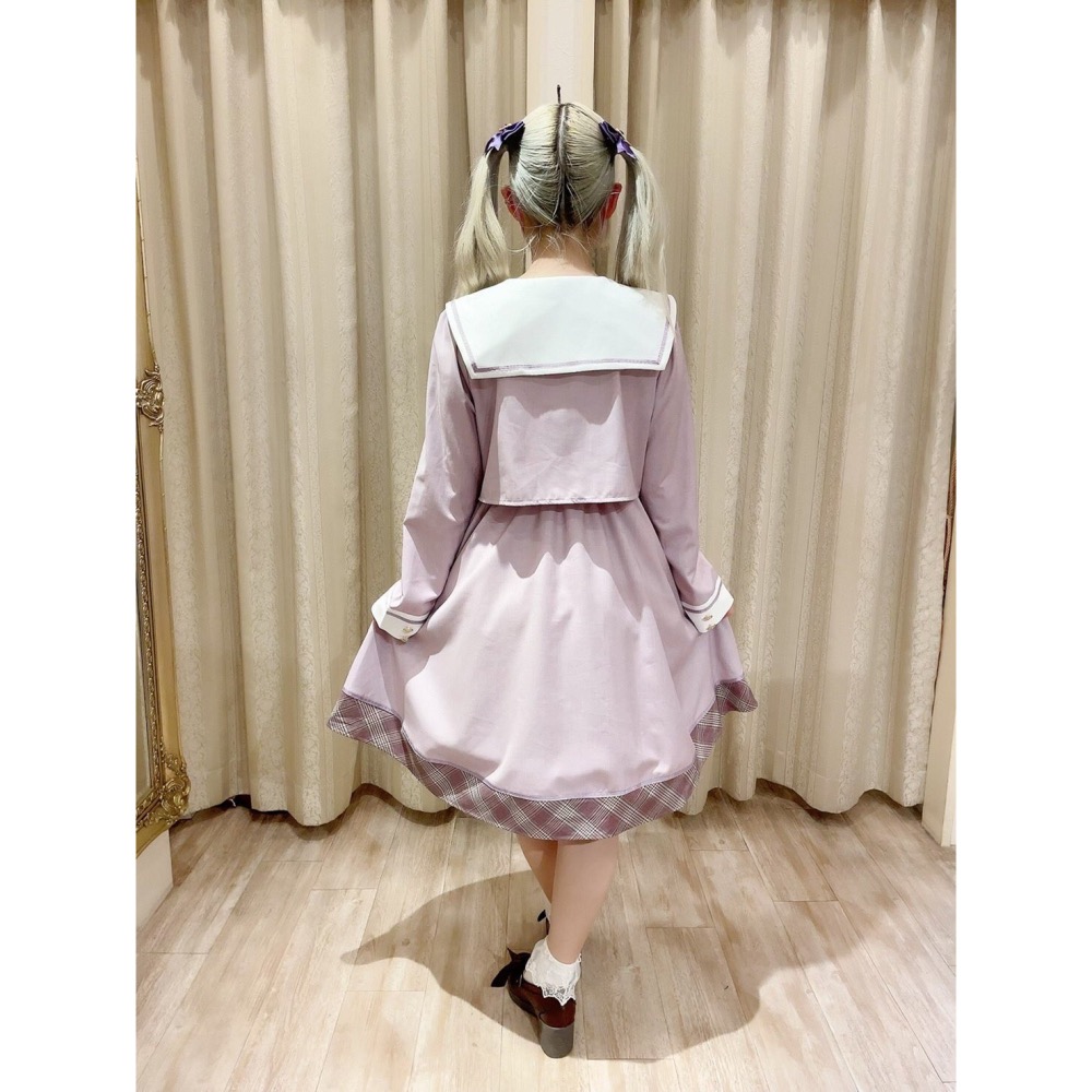 【二手】Check Ribbon Setup風セーラーワンピース（ラベンダー）正品-細節圖3
