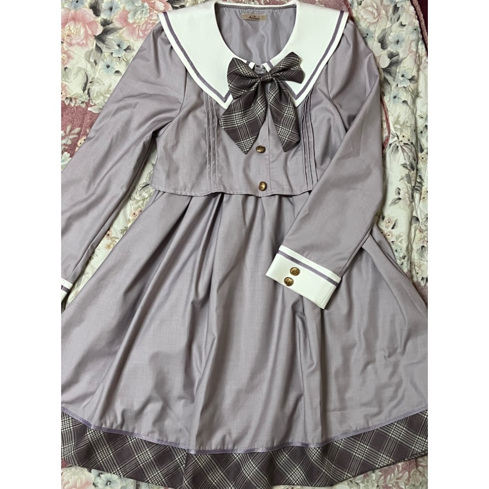 【二手】Check Ribbon Setup風セーラーワンピース（ラベンダー）正品-細節圖4