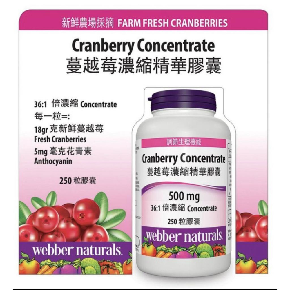 costco 好市多  WEBBER NATURALS 蔓越莓 濃縮精華膠囊 250粒-細節圖2